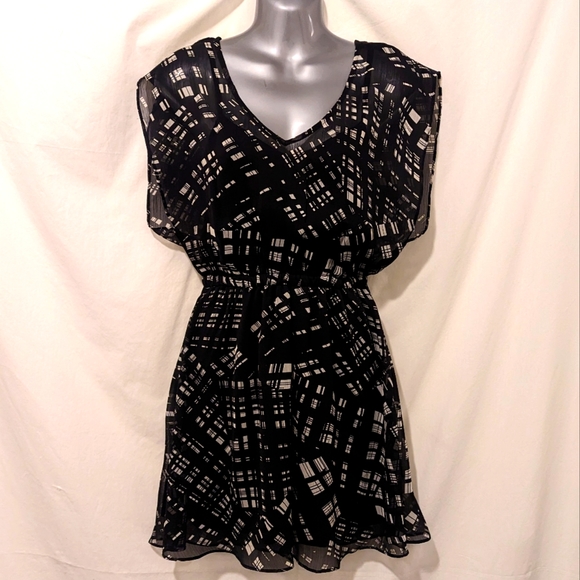 Express Black and White Sheer Dress with Slip - Picture 1 of 4